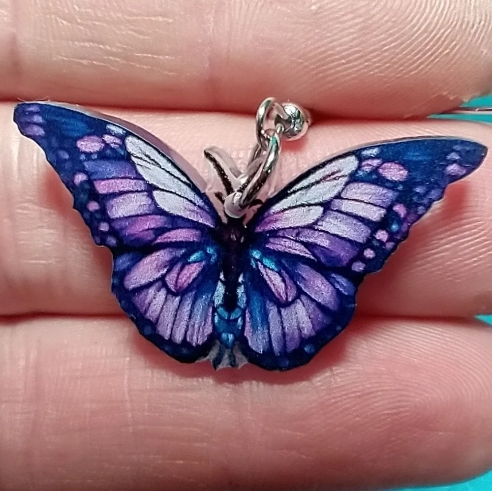 Cute purple butterfly wire dangle earrings